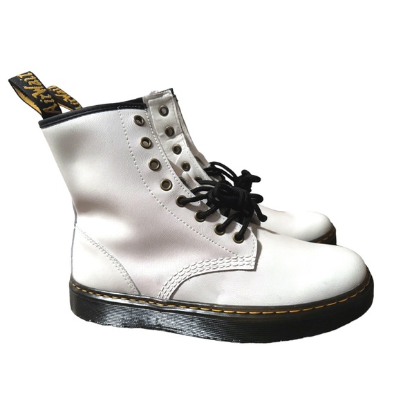 Dr. Doc Martens Zavala Leather Air Wair White Black Combat Boots Women 10 New - Picture 1 of 12
